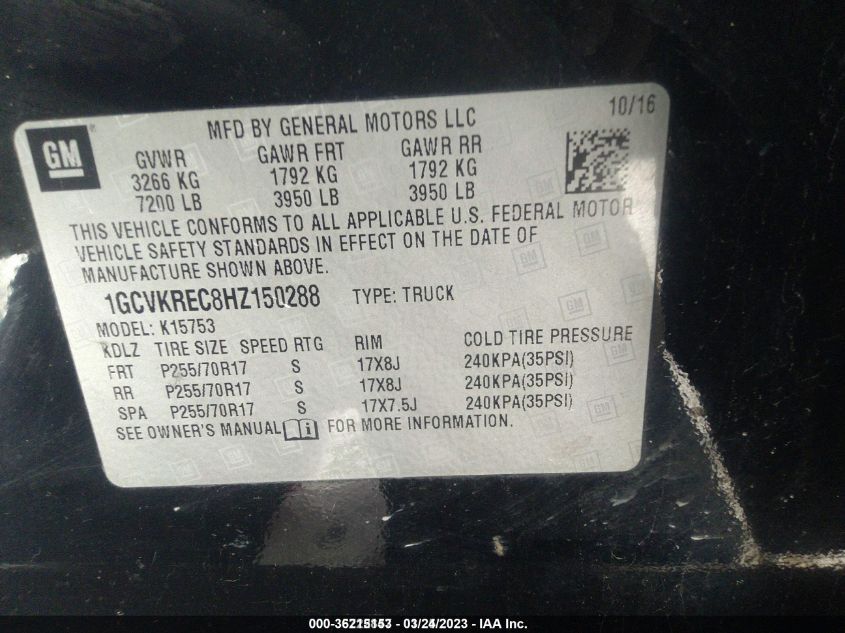 2017 CHEVROLET SILVERADO 1500 LT - 1GCVKREC8HZ150288