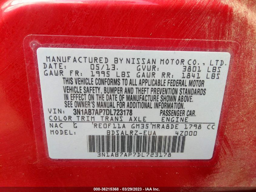 2013 NISSAN SENTRA SR - 3N1AB7AP7DL723178