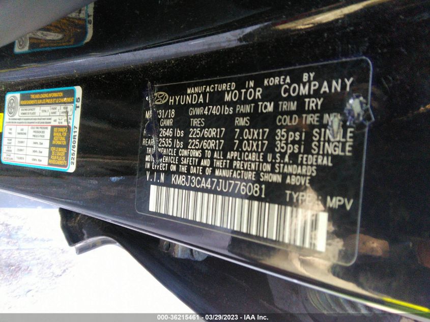 2018 HYUNDAI TUCSON SEL PLUS - KM8J3CA47JU776081