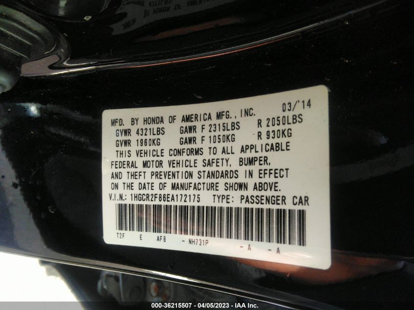 2014 HONDA ACCORD SEDAN EX-L - 1HGCR2F86EA172175