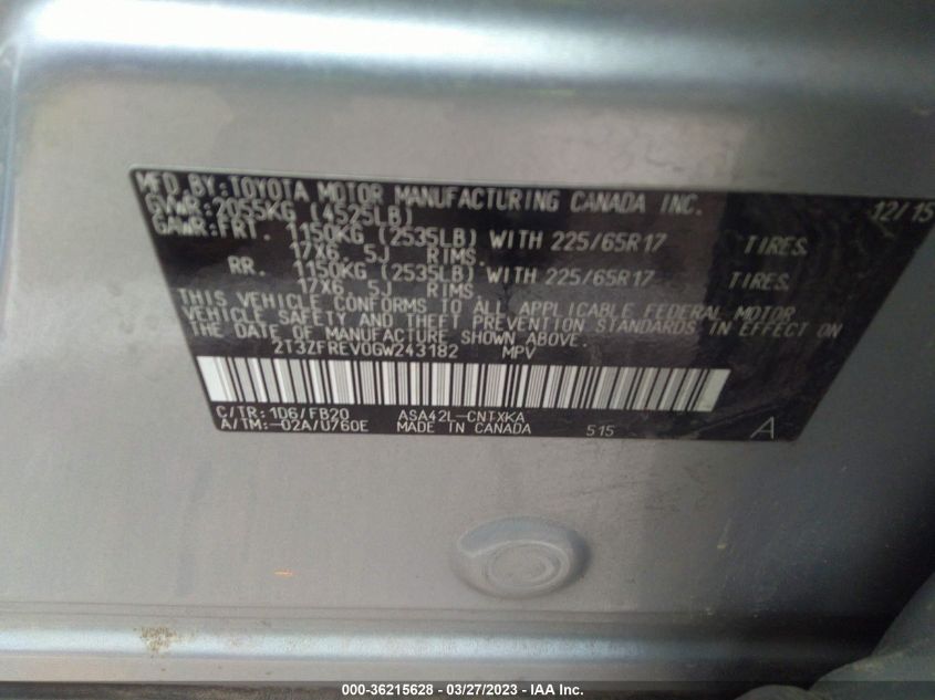 2016 TOYOTA RAV4 LE - 2T3ZFREV0GW243182