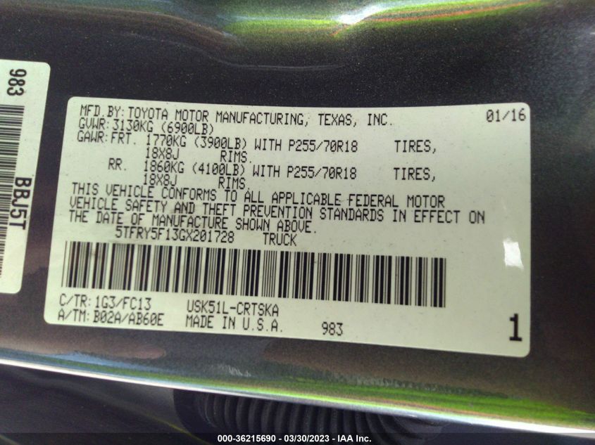 2016 TOYOTA TUNDRA 2WD TRUCK SR5/SR - 5TFRY5F13GX201728