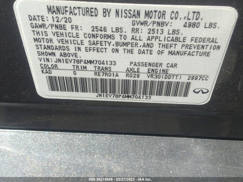 2021 INFINITI Q50 3.0T LUXE - JN1EV7BP4MM704133