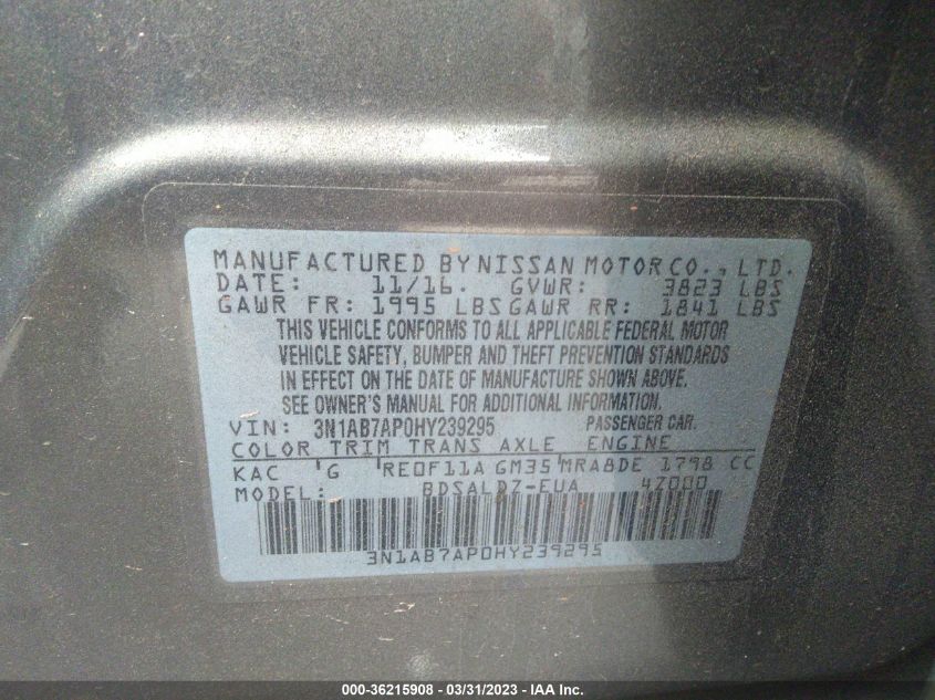 2017 NISSAN SENTRA SV - 3N1AB7AP0HY239295