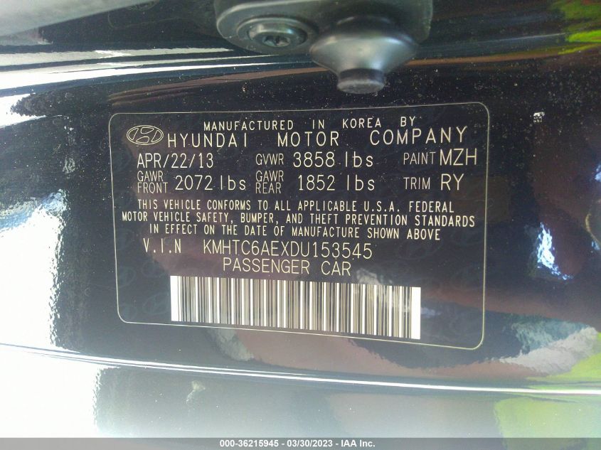 2013 HYUNDAI VELOSTER TURBO W/BLACK INT - KMHTC6AEXDU153545