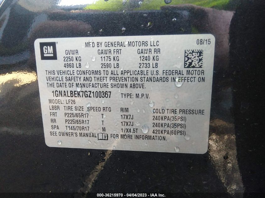 2016 CHEVROLET EQUINOX LS - 1GNALBEK7GZ100367