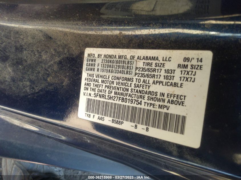 2015 HONDA ODYSSEY LX - 5FNRL5H27FB019754