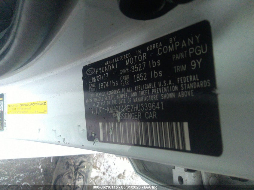 VIN KMHCT4AE2HU339641 2017 HYUNDAI ACCENT VALUE EDITION