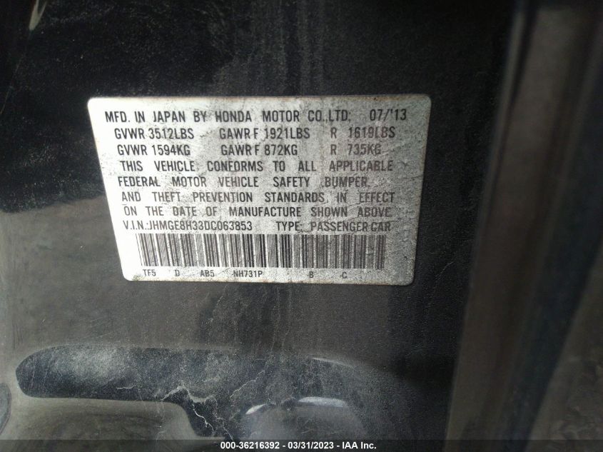 2013 HONDA FIT - JHMGE8H33DC063853
