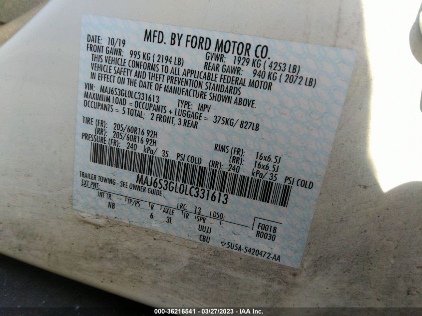 2020 FORD ECOSPORT SE - MAJ6S3GL0LC331613