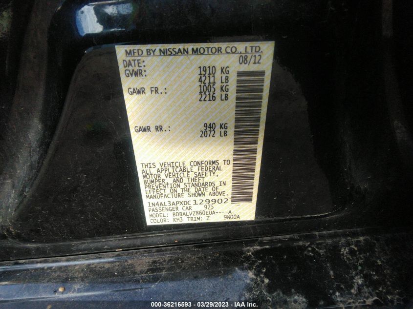 2013 NISSAN ALTIMA 2.5 SL - 1N4AL3APXDC129902