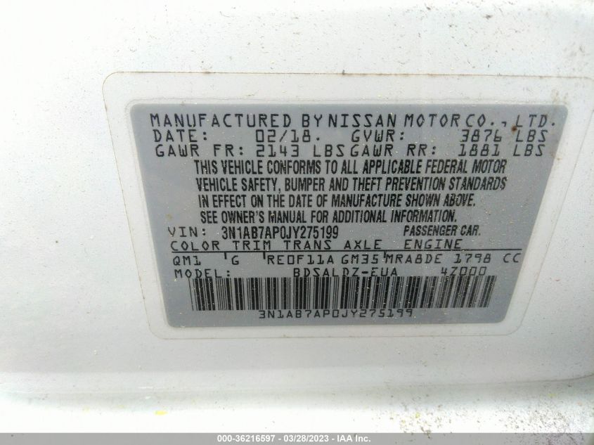 2018 NISSAN SENTRA SV - 3N1AB7AP0JY275199