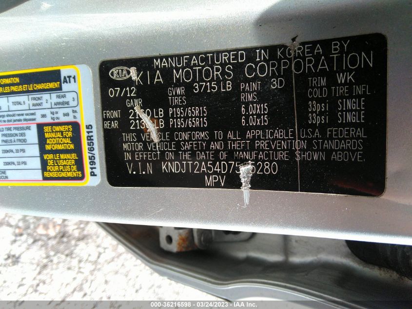 2013 KIA SOUL BASE - KNDJT2A54D7505280