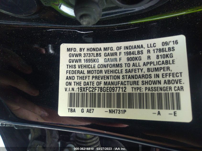 2016 HONDA CIVIC SEDAN EX - 19XFC2F78GE097712