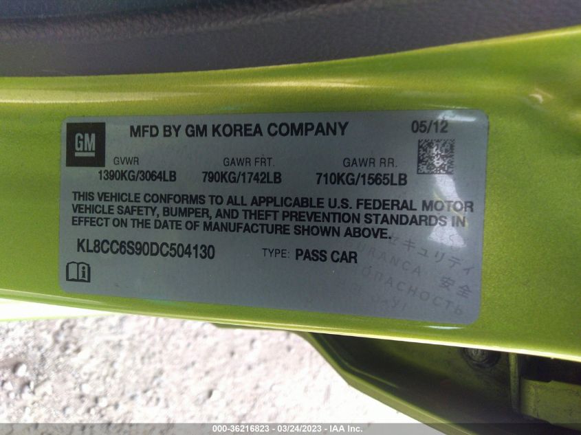 2013 CHEVROLET SPARK LT - KL8CC6S90DC504130