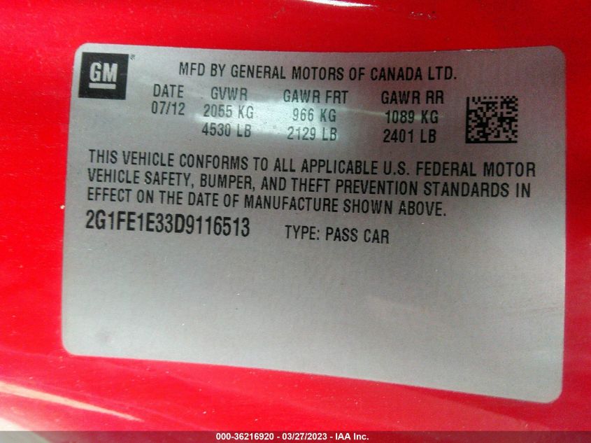 2013 CHEVROLET CAMARO LS - 2G1FE1E33D9116513
