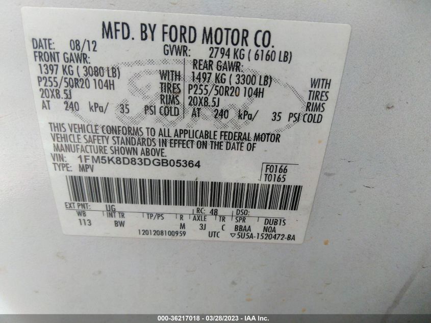 2013 FORD EXPLORER XLT - 1FM5K8D83DGB05364