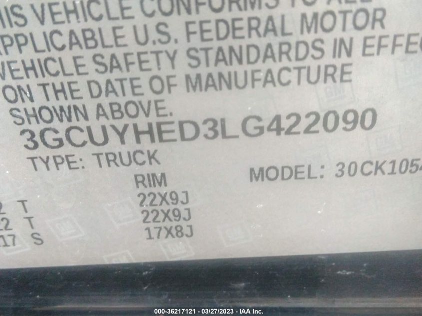 2020 CHEVROLET SILVERADO 1500 HIGH COUNTRY - 3GCUYHED3LG422090