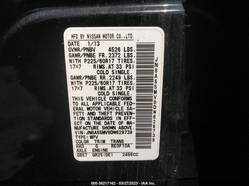 2013 NISSAN ROGUE SV - JN8AS5MV8DW629739