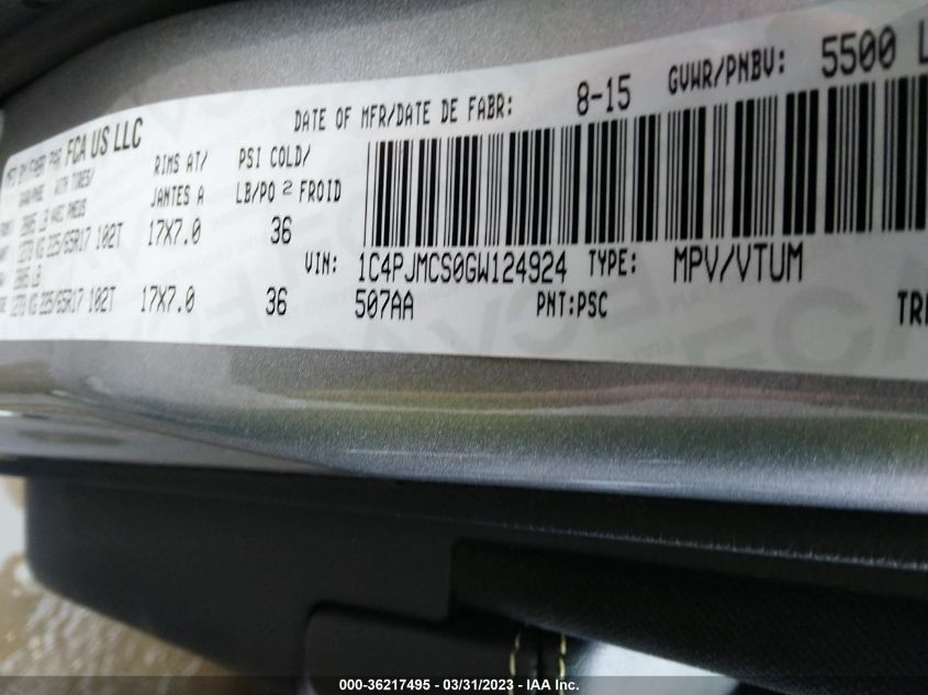 2016 JEEP CHEROKEE NORTH - 1C4PJMCS0GW124924