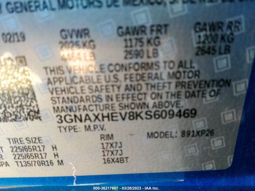 2019 CHEVROLET EQUINOX LS - 3GNAXHEV8KS609469