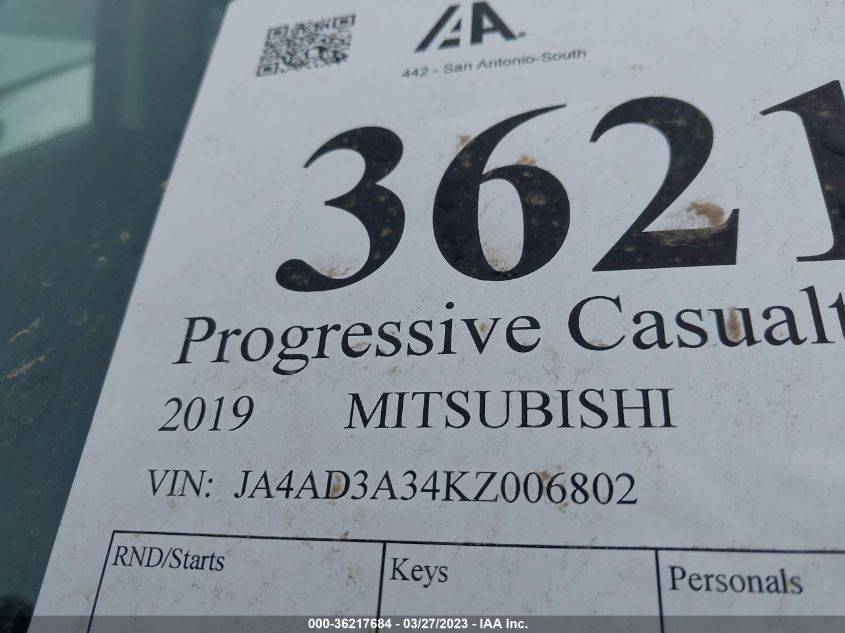 VIN JA4AD3A34KZ006802 2019 MITSUBISHI OUTLANDER no.9