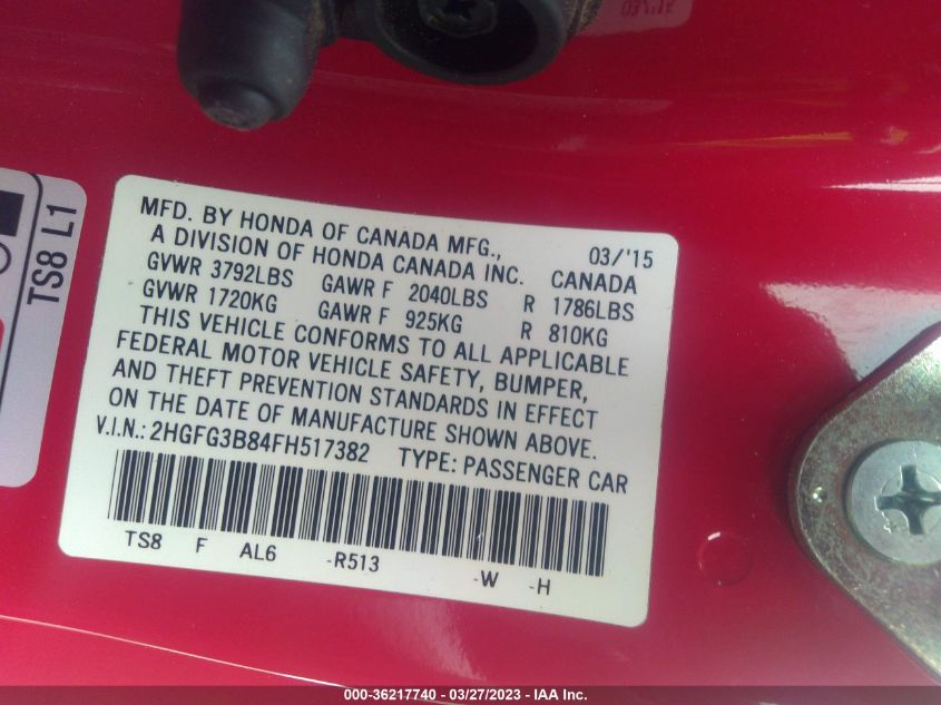 2015 HONDA CIVIC COUPE EX - 2HGFG3B84FH517382