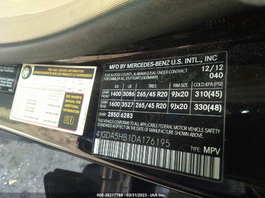 2013 MERCEDES-BENZ M-CLASS ML 350 - 4JGDA5HB1DA176195