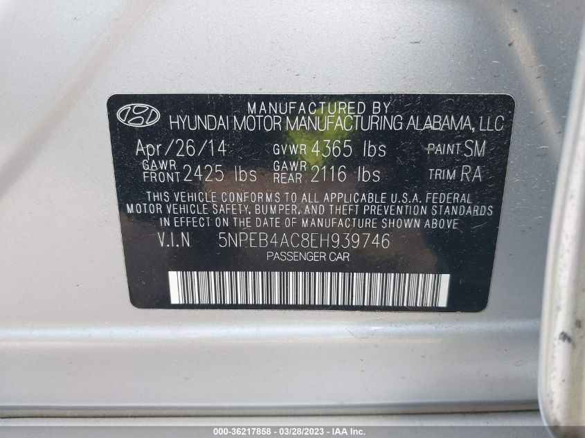 2014 HYUNDAI SONATA GLS - 5NPEB4AC8EH939746