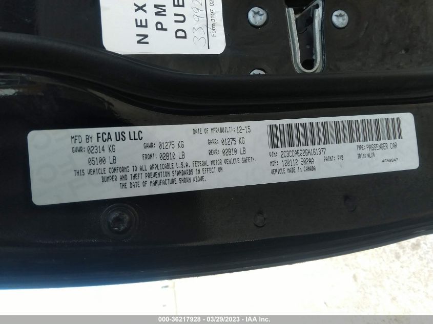2016 CHRYSLER 300 300C - 2C3CCAEG2GH161377