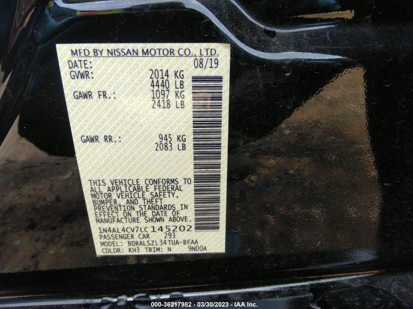 2020 NISSAN ALTIMA 2.0 SR - 1N4AL4CV7LC145202