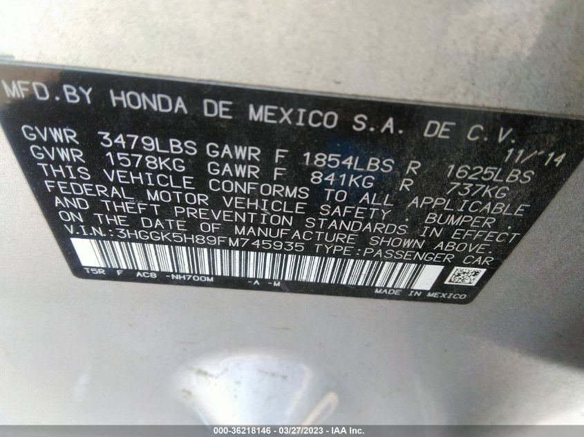 2015 HONDA FIT EX-L/EX - 3HGGK5H89FM745935