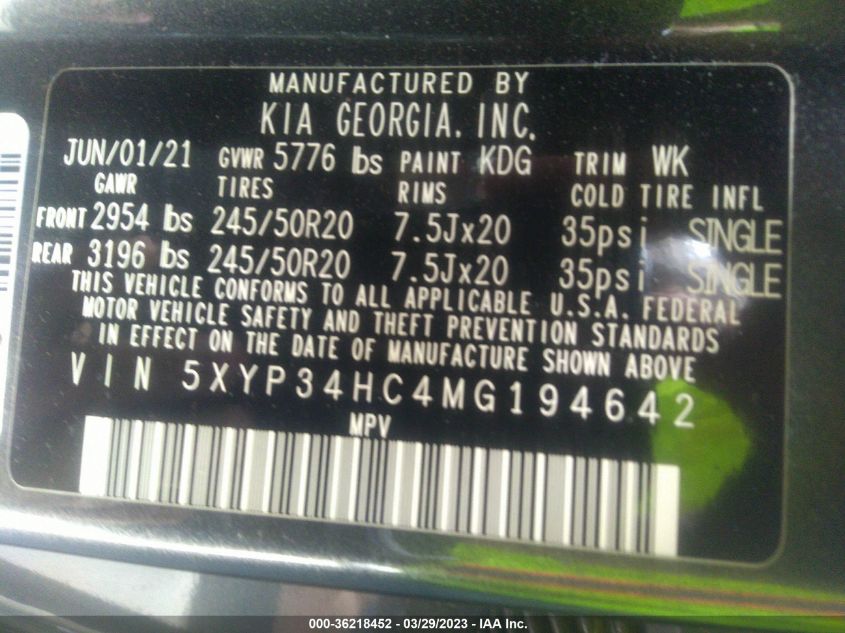 2021 KIA TELLURIDE EX - 5XYP34HC4MG194642