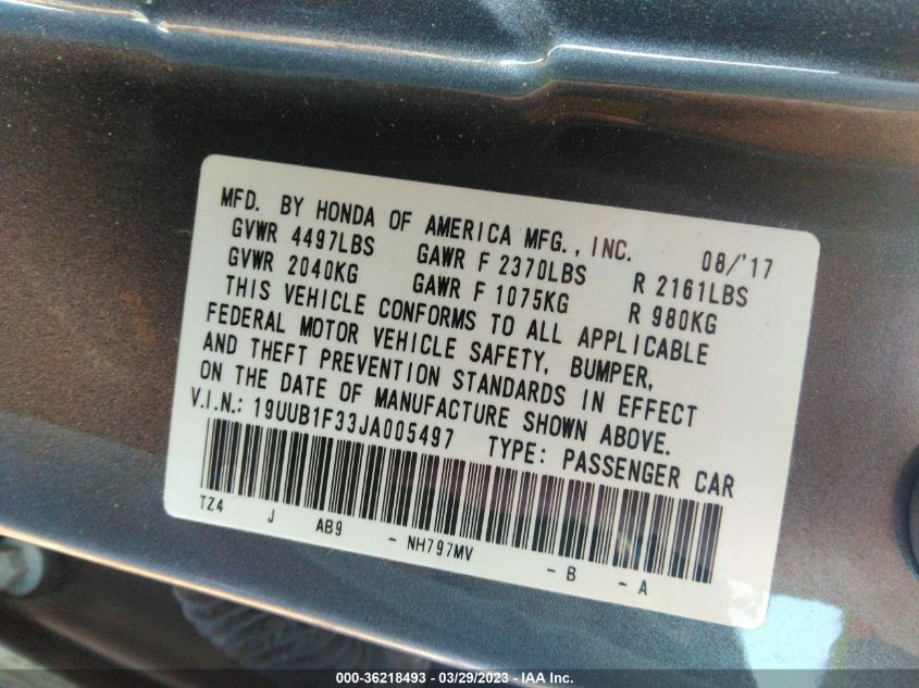 2018 ACURA TLX - 19UUB1F33JA005497