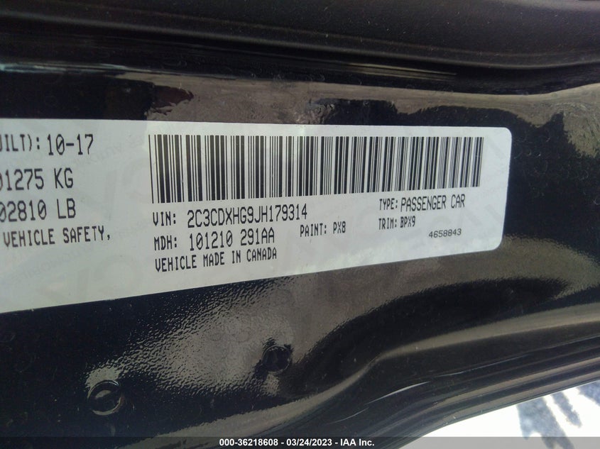 VIN 2C3CDXHG9JH179314 2018 DODGE CHARGER SXT PLUS