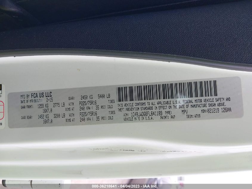 2015 JEEP WRANGLER UNLIMITED SPORT - 1C4BJWDG6FL641189