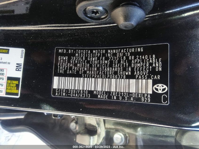 2020 TOYOTA COROLLA LE - 5YFEPRAE0LP066378