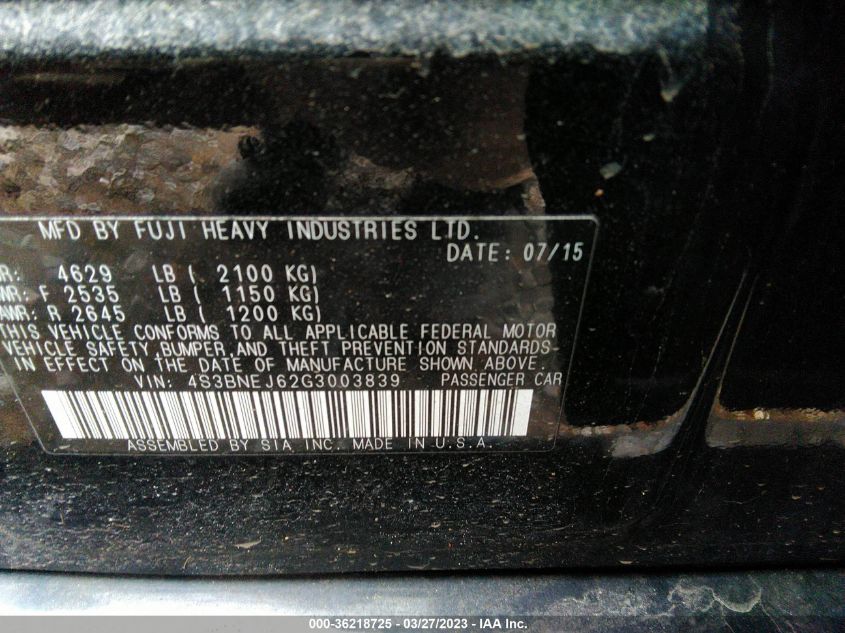 2016 SUBARU LEGACY 3.6R LIMITED - 4S3BNEJ62G3003839
