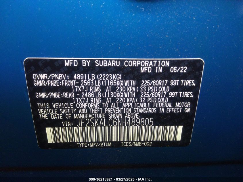 2022 SUBARU FORESTER WILDERNESS - JF2SKALC6NH489805