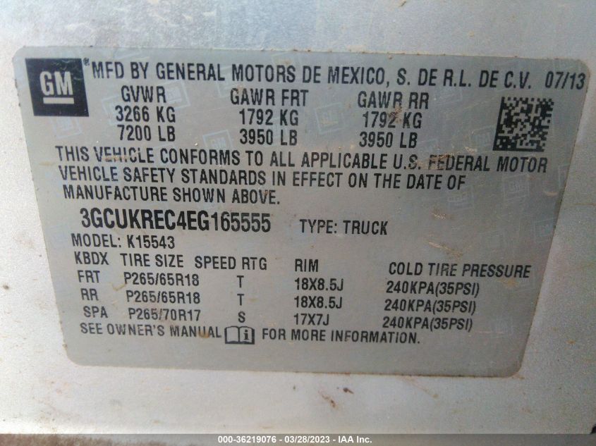 2014 CHEVROLET SILVERADO 1500 LT - 3GCUKREC4EG165555