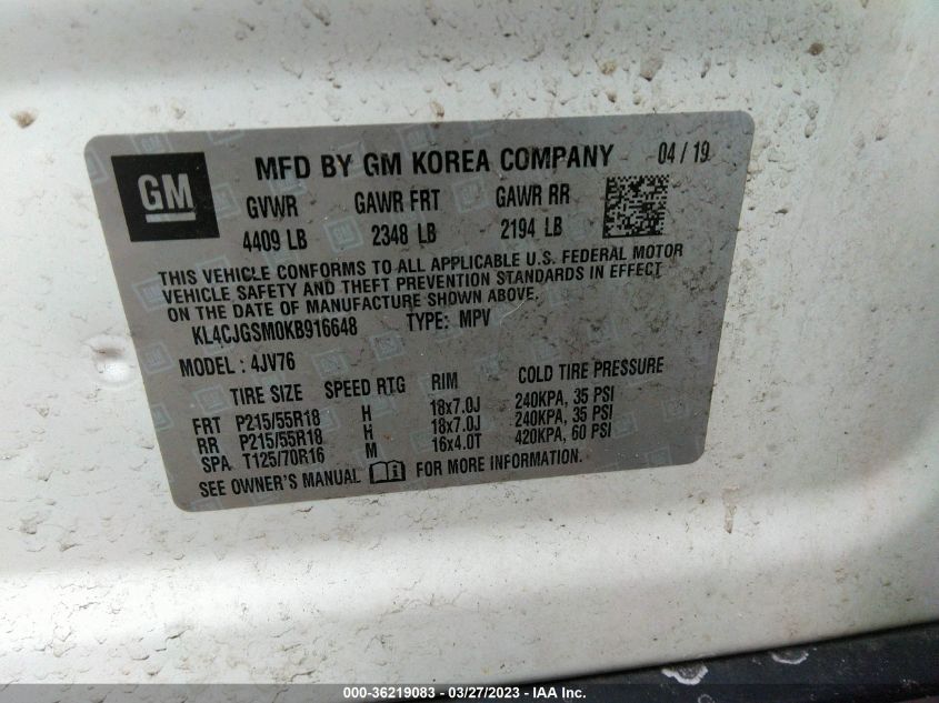 2019 BUICK ENCORE ESSENCE - KL4CJGSM0KB916648