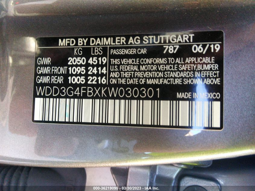 2019 MERCEDES-BENZ A-CLASS A 220 WDD3G4FBXKW030301