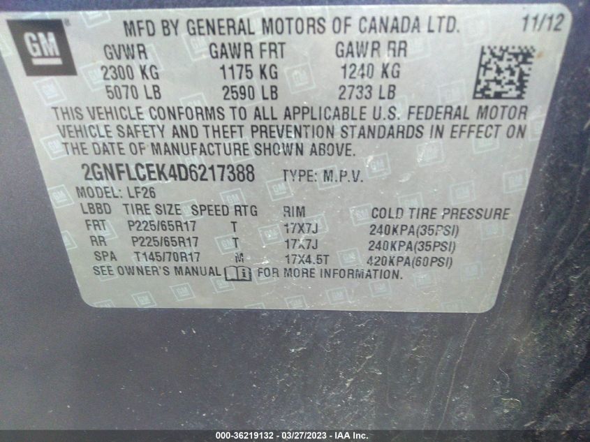 2013 CHEVROLET EQUINOX LS - 2GNFLCEK4D6217388