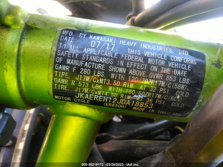2018 KAWASAKI ER650 H JKAEREH12JDA18853