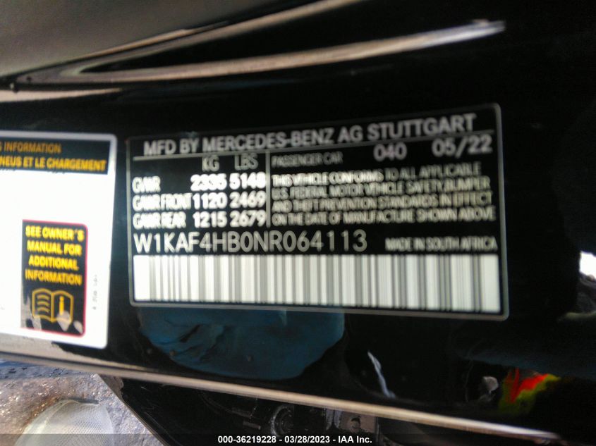 2022 MERCEDES-BENZ C-CLASS C 300 - W1KAF4HB0NR064113