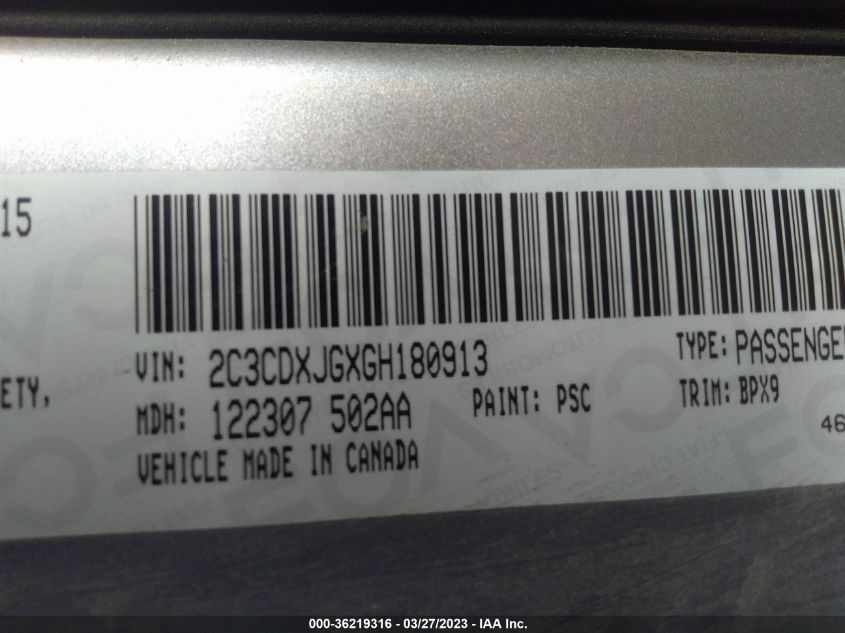 2016 DODGE CHARGER SXT - 2C3CDXJGXGH180913