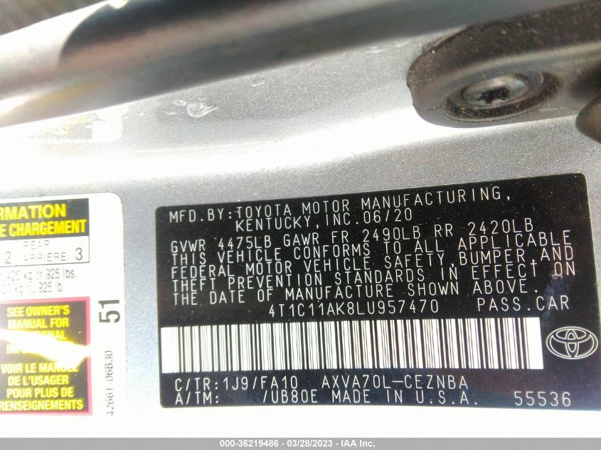 2020 TOYOTA CAMRY LE - 4T1C11AK8LU957470