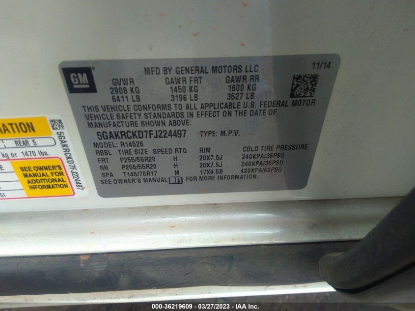 2015 BUICK ENCLAVE PREMIUM - 5GAKRCKD7FJ224497