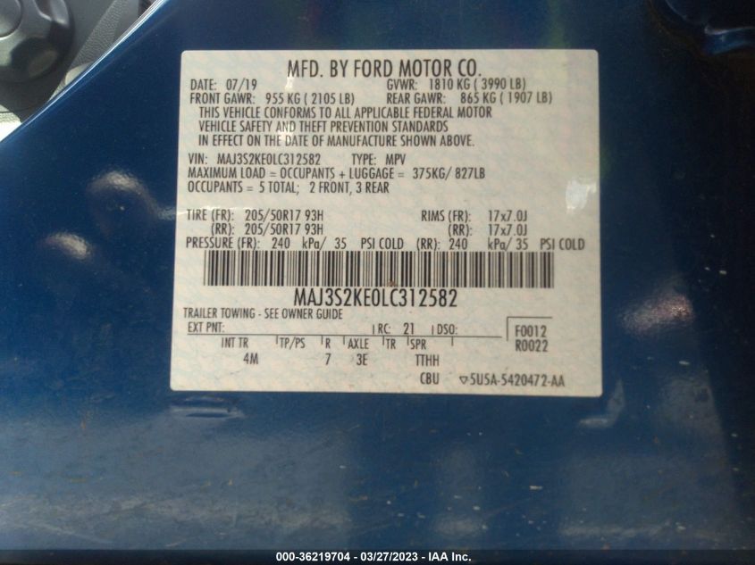 2020 FORD ECOSPORT TITANIUM - MAJ3S2KE0LC312582