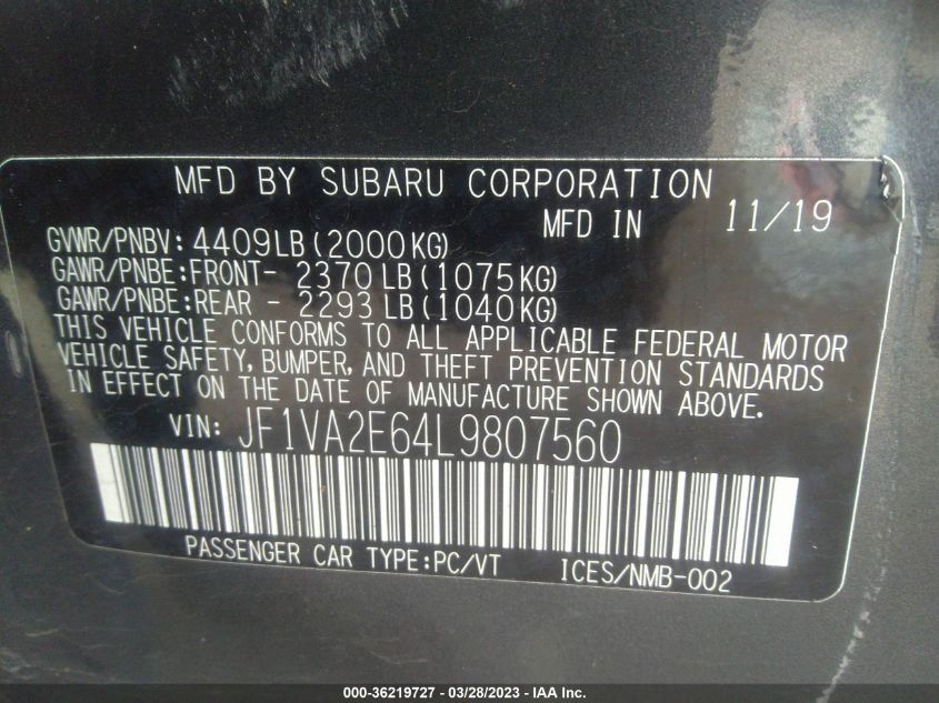 2020 SUBARU WRX STI - JF1VA2E64L9807560